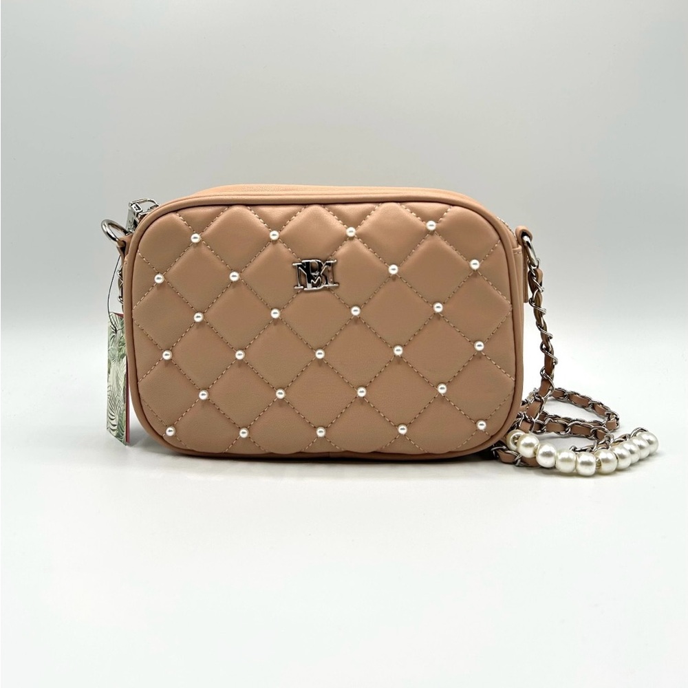 Badgley Mischka Tan Quilted Crossbody Bag with Chain Strap